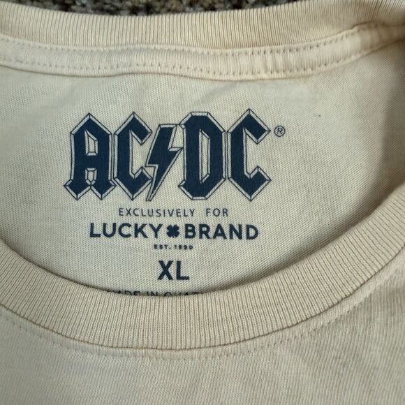 Lucky Brand X AC/DC Band Logo Shirt Cream Color Men’s Size XL - Picture 3 of 7